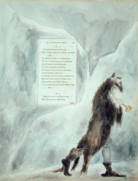 The Progress of Poesy, Pindaric Ode, teoksesta "The Poems of Thomas Gray", julkaistu 1797-1798 (akvarelli ja musta muste paperille) tekijältä William Blake