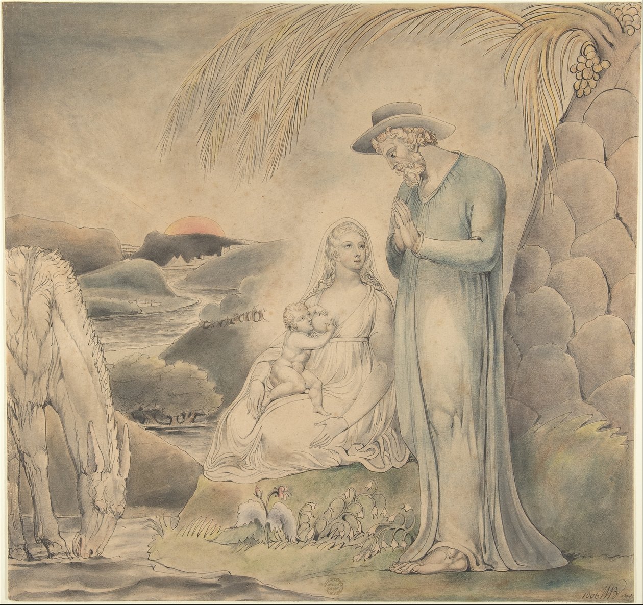 Lepo Egyptiin paon aikana (Pyhän perheen lepo Egyptissä) tekijältä William Blake