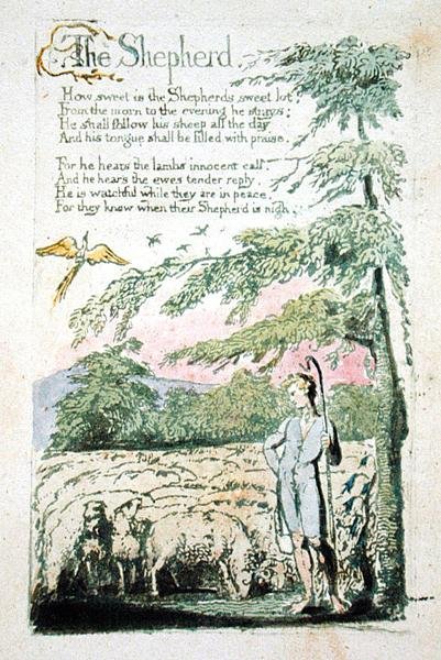 Paimen, levy 4 recto kappaleesta Songs of Innocence tekijältä William Blake