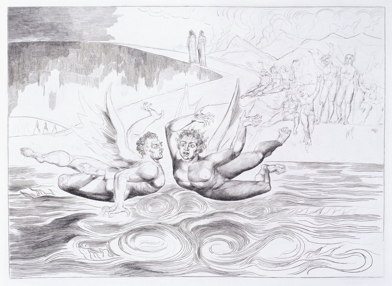 Kuusijalkainen käärme hyökkää Agnolo Brunelleschi, n. 1824-1827 tekijältä William Blake