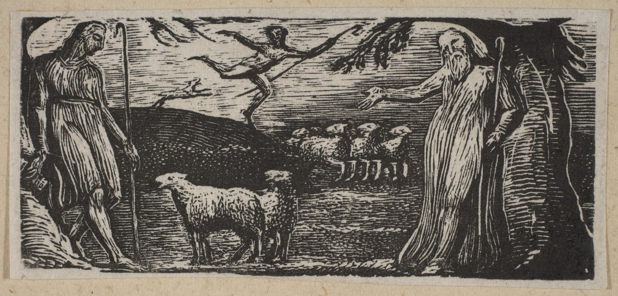 Thenot Remonstrates Colinetin kanssa, Lightfoot in the Background, Thorntons Pastorals o..., 1821. tekijältä William Blake