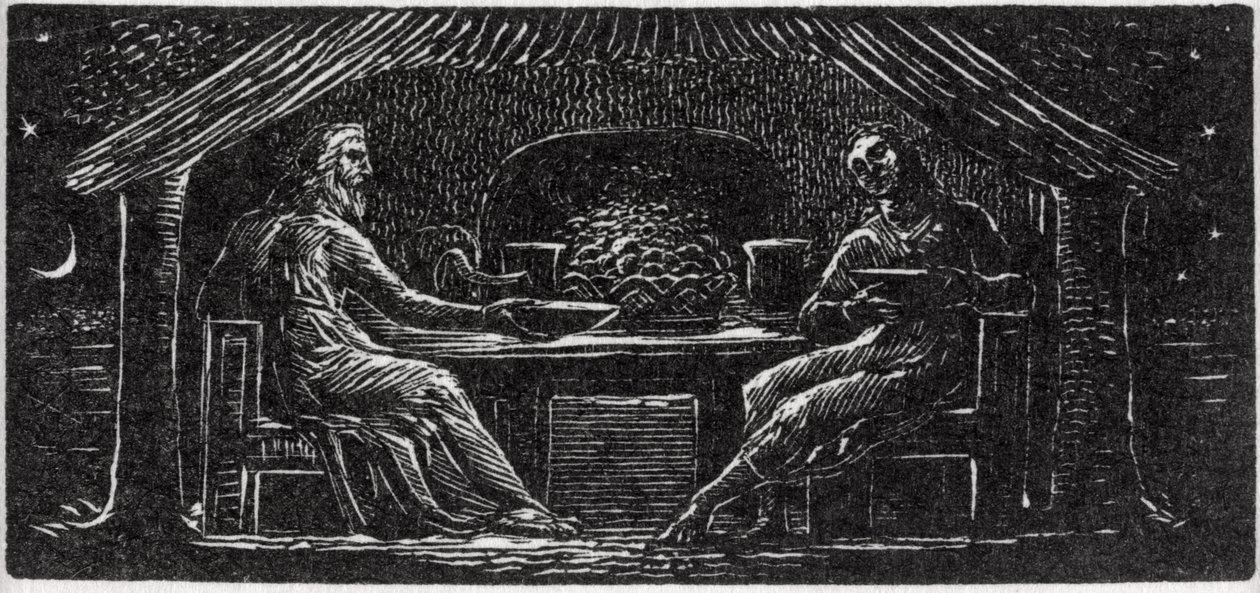 Thenot ja Colinet syövät yhdessä, kuva tohtori Thorntonin teoksesta "The Pastorals of Vergil" tekijältä William Blake