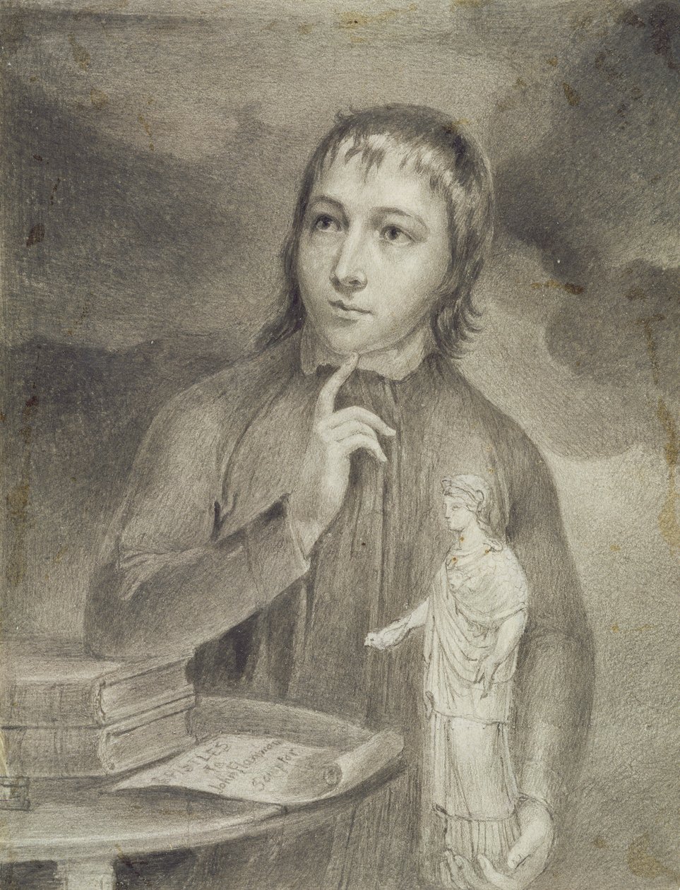 Thomas Alphonso Hayley, Half-Length Drawing, n. 1800 (grafiitti harmaalla b/c paperilla) tekijältä William Blake