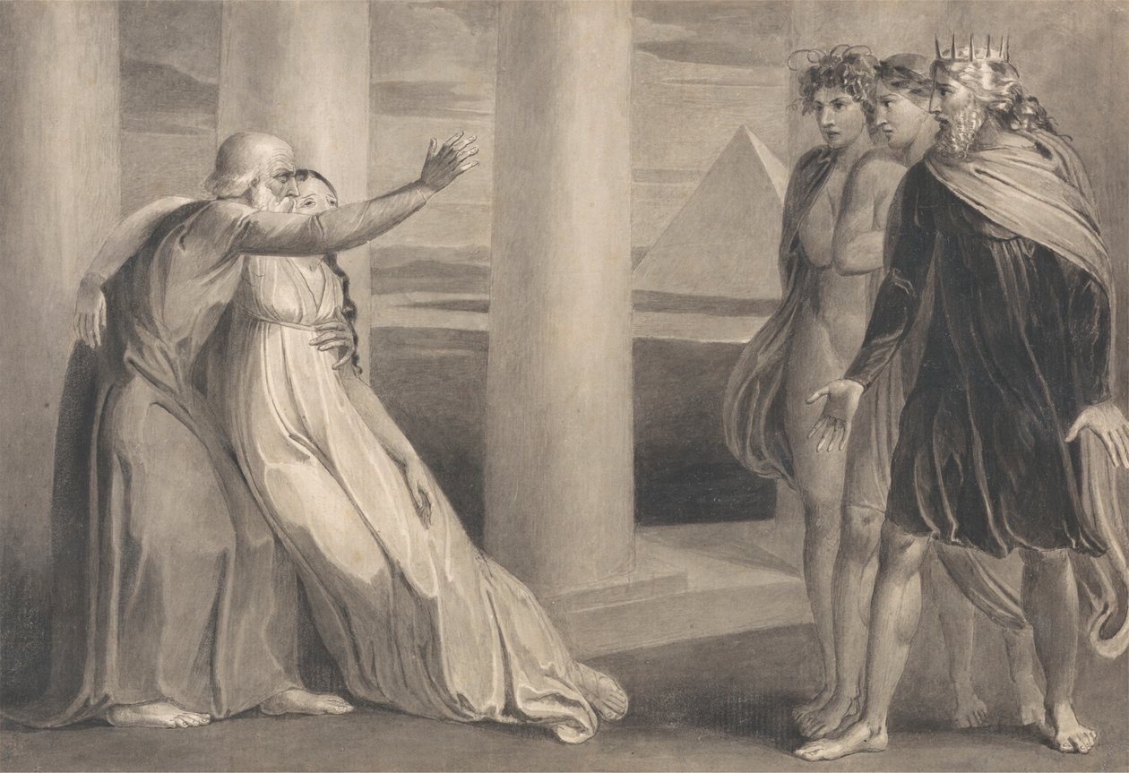 Tiriel tukee kuolevaa Myratanaa ja kiroaa hänen poikiaan tekijältä William Blake