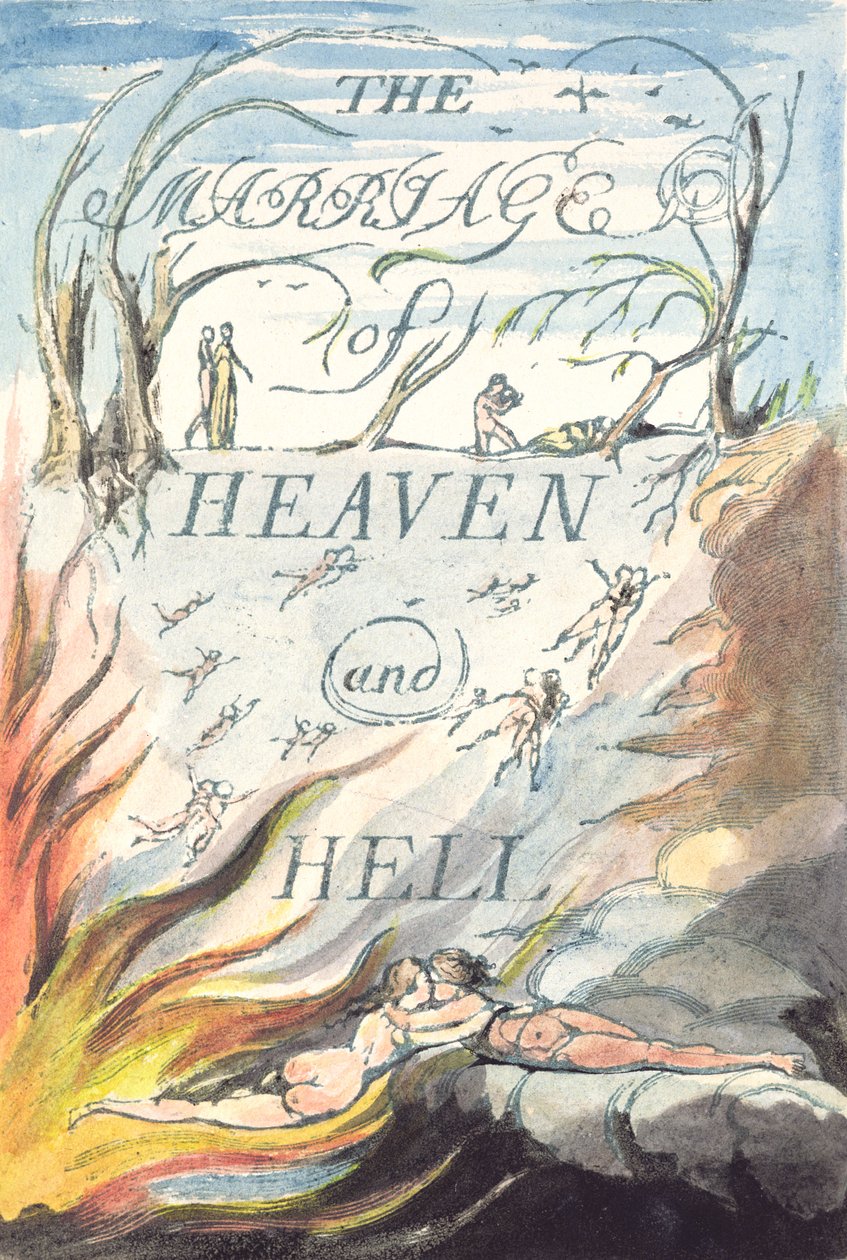 Nimisivu, kirjasta Taivaan ja helvetin avioliitto tekijältä William Blake