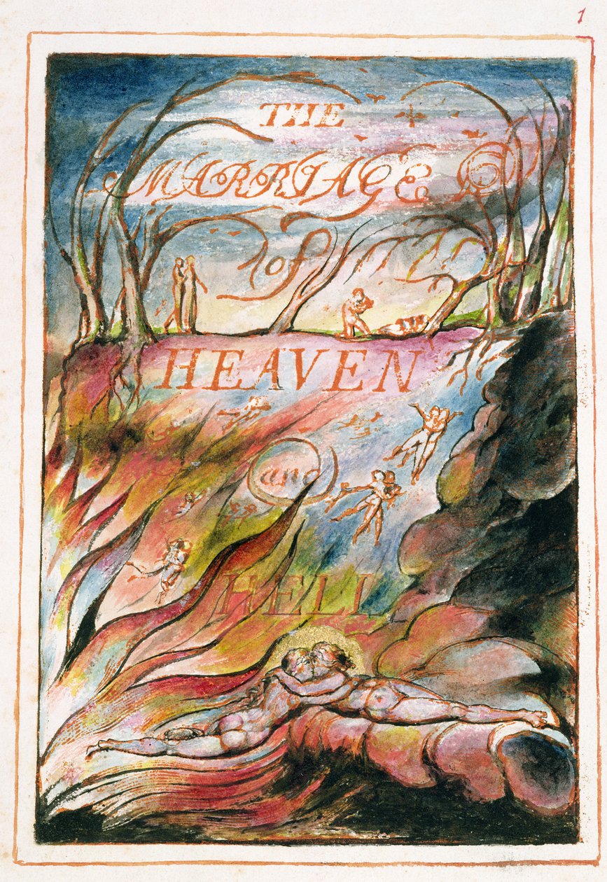 Taivaan ja helvetin häät, 1790-3 (reliefietsaus viimeistelty kynällä ja wc:llä) tekijältä William Blake