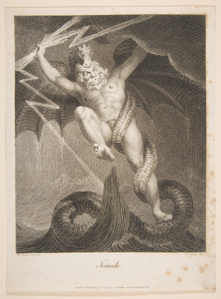 Tornado-Zeus taistelee Typhonia Erasmus Darwinia vastaan, Kasvitieteellinen puutarha, 1. elokuuta 1795. tekijältä William Blake