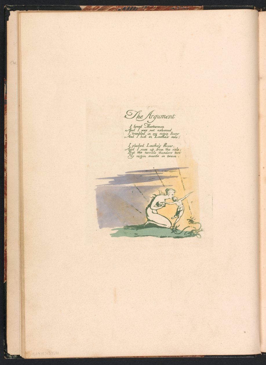 Albionin tyttärien visiot, levy 2, otsikkosivu tekijältä William Blake