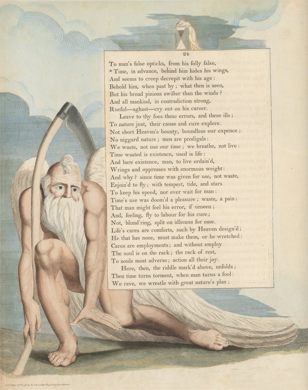 Youngin yön ajatukset, Sivu 24, Aika, etukäteen, Hänen takanaan piilottaa siipensä tekijältä William Blake
