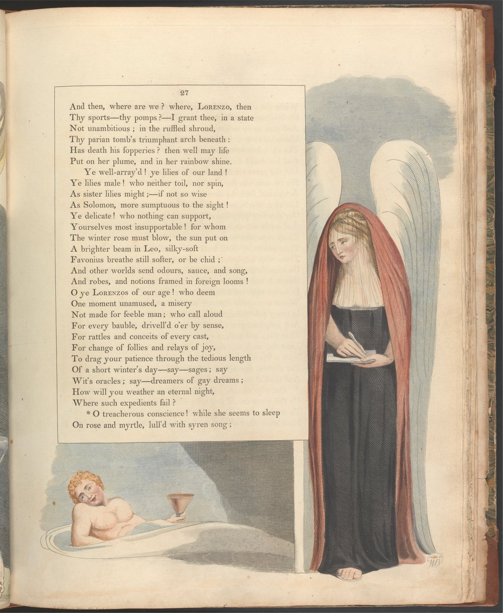 Youngin yön ajatukset, sivu 27, "Oi petollinen omatunto!" tekijältä William Blake