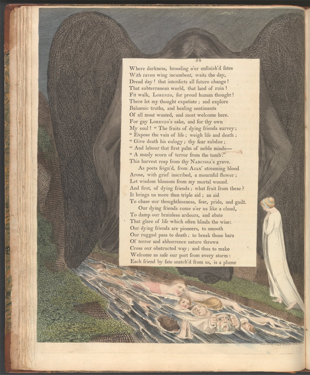 Youngin yön ajatukset, sivu 54, "Kuoleman laakso! tekijältä William Blake