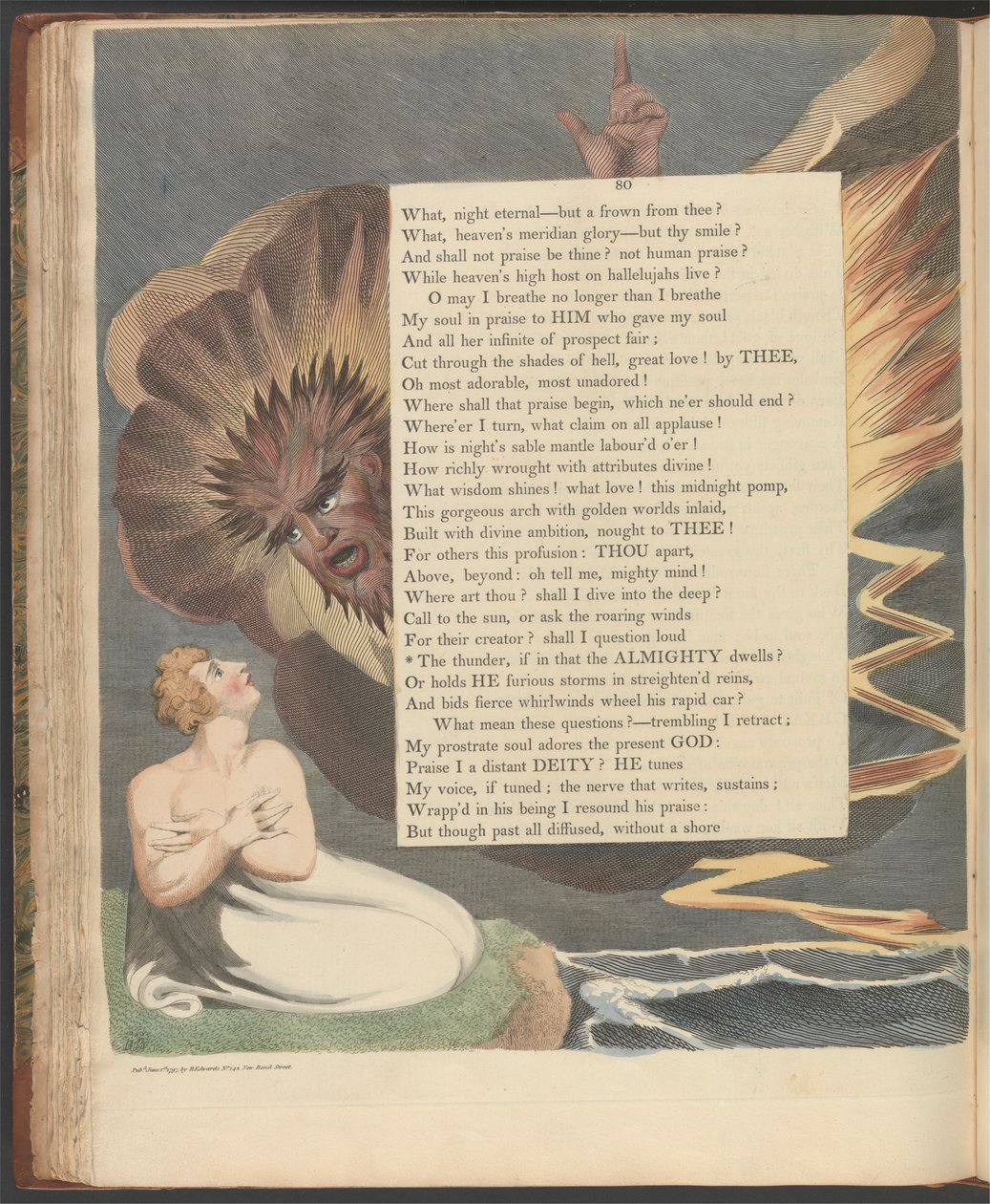 Youngin yön ajatukset, sivu 80, "Ukkonen, jos siinä Kaikkivaltias asuu" tekijältä William Blake