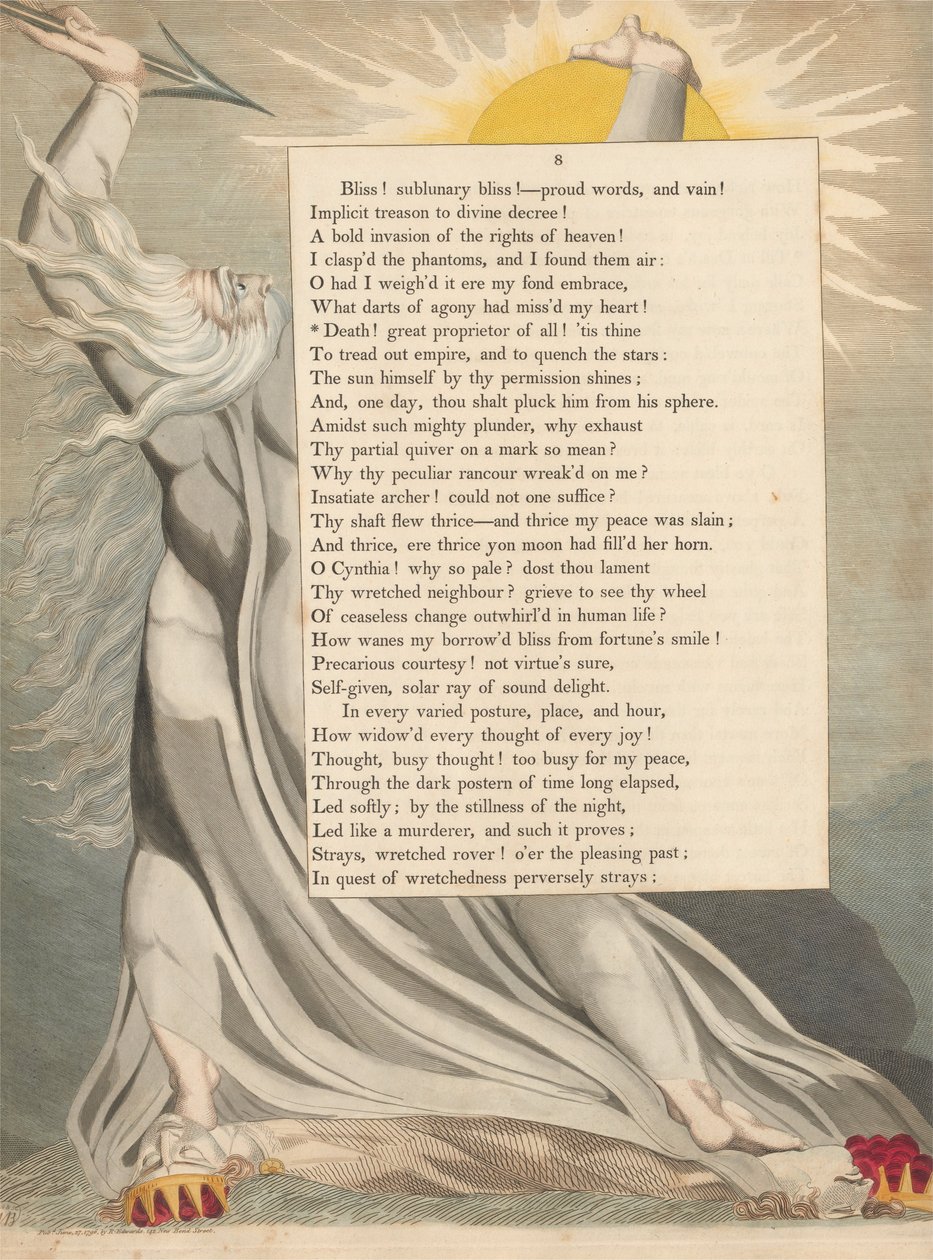 Youngin yön ajatukset, Sivu 8, Kuolema! Kaikkien suuri omistaja! tekijältä William Blake