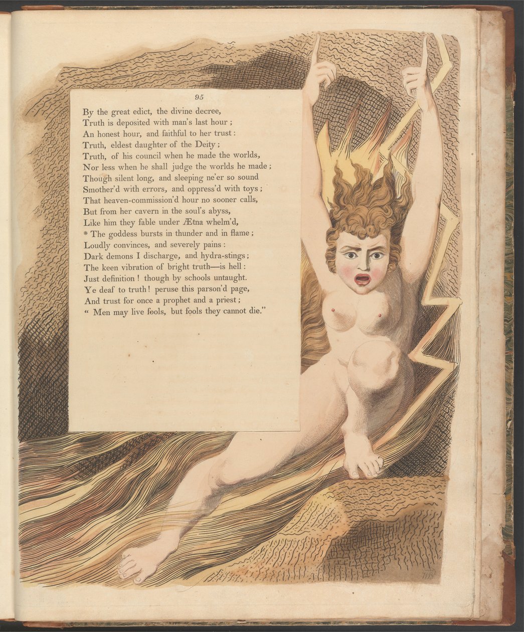 Youngin yön ajatukset, Sivu 95, Jumalatar puhkeaa ukkosta ja liekkiä tekijältä William Blake