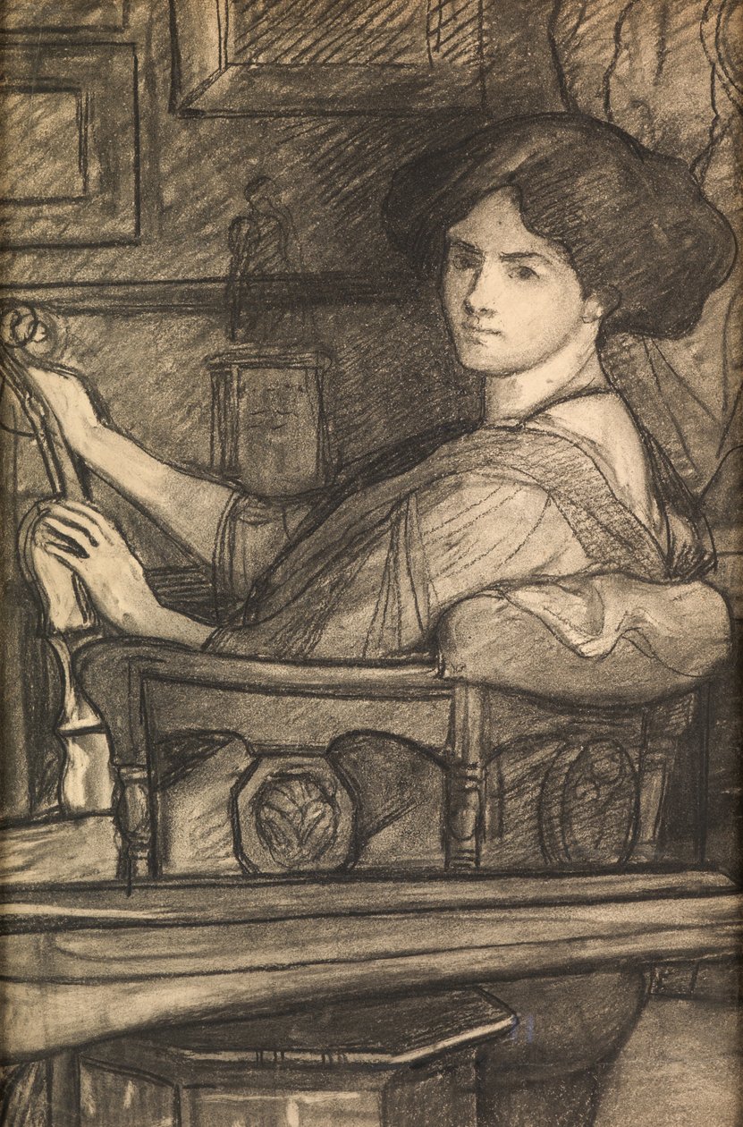 Lena, taiteilijan tytär, viulun kanssa (hiili) tekijältä William Blake Richmond