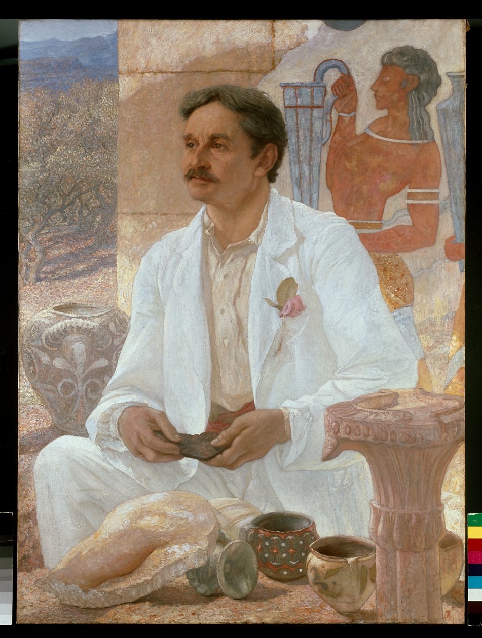 Sir Arthur Evans Knossoksen palatsin raunioiden joukossa tekijältä William Blake Richmond