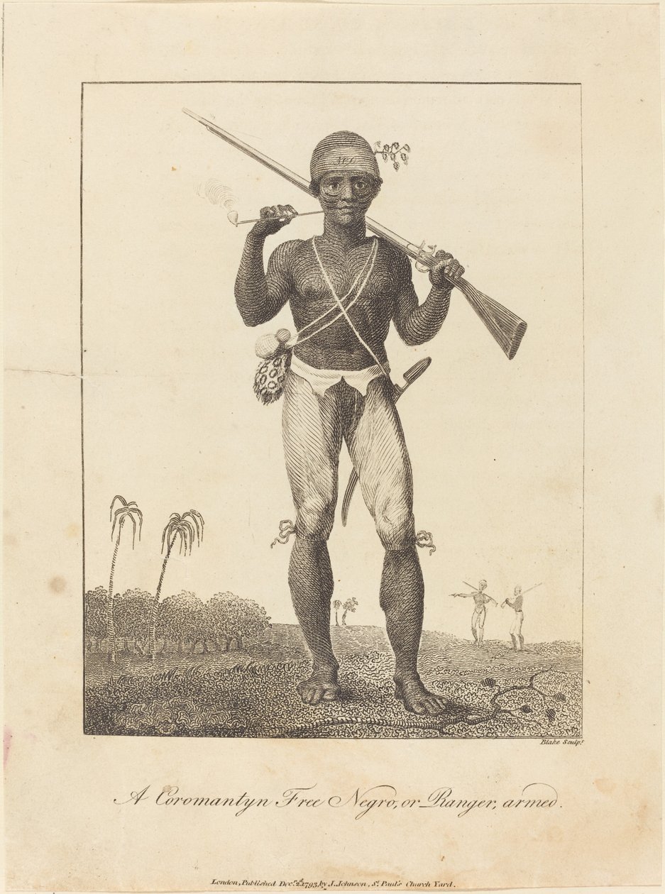 Coromantyn Free Negro tai Ranger, aseistettu tekijältä William Blake after John Gabriel Stedman