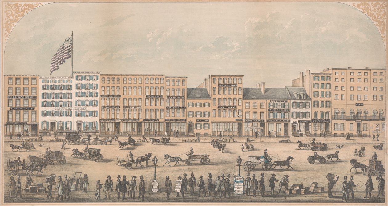 Näkymä Park Placesta, New Yorkista, Broadwaylta Church Streetille, North Side, 1854 jKr. tekijältä William Boell