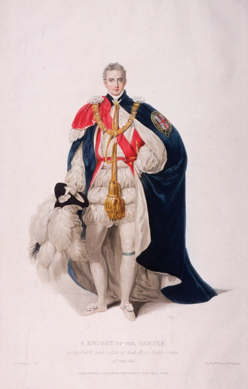 Sukkanauharitari juhlapuvussa, 1824 tekijältä William Bond