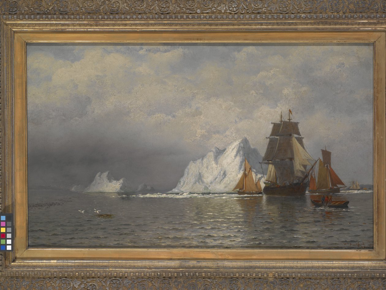 Valaanpyynti ja kalastusalukset lähellä Labradorin rannikkoa (öljy kankaalle) tekijältä William Bradford