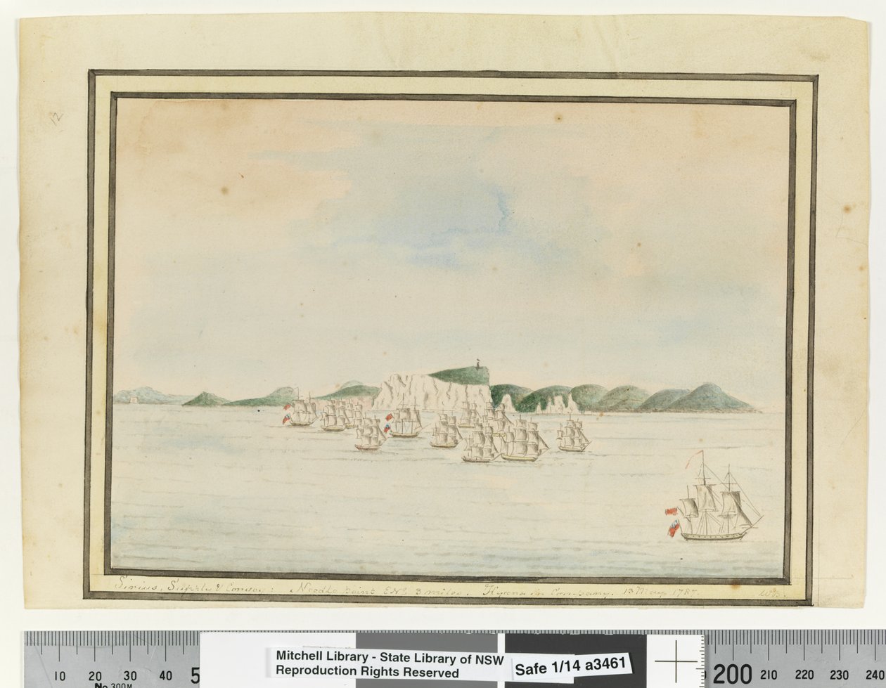 Opp. s. 13. `Sirius, Supply & Convoy: Needle Point ENE 3 mailia. Hyena seurassa. 13. toukokuuta 1787