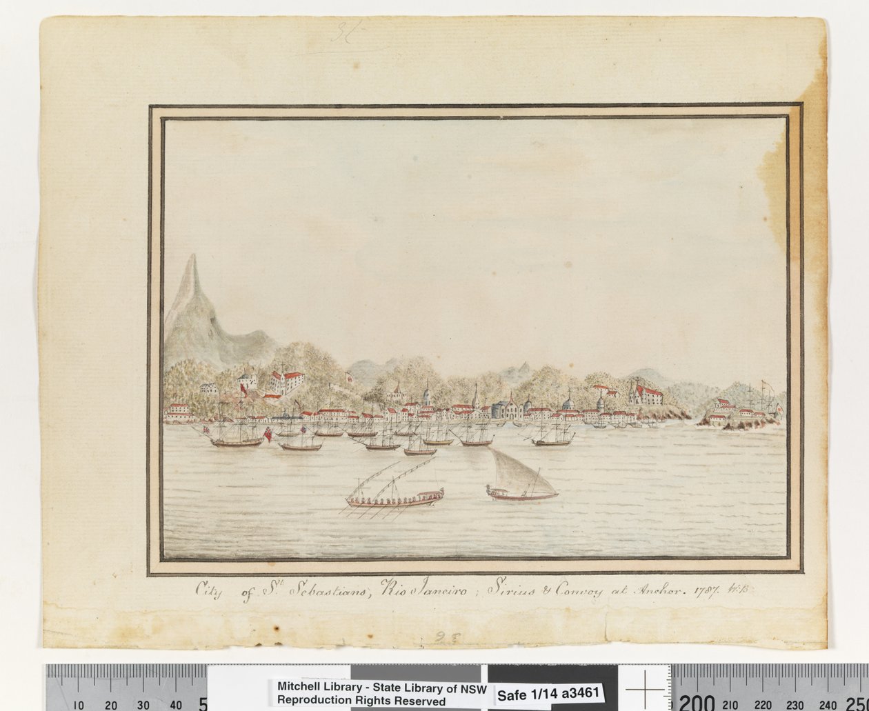 Opp. s. 37. `St. Sebastiansin kaupunki, Rio Janeiro: Sirius & saattue ankkurissa. 1787