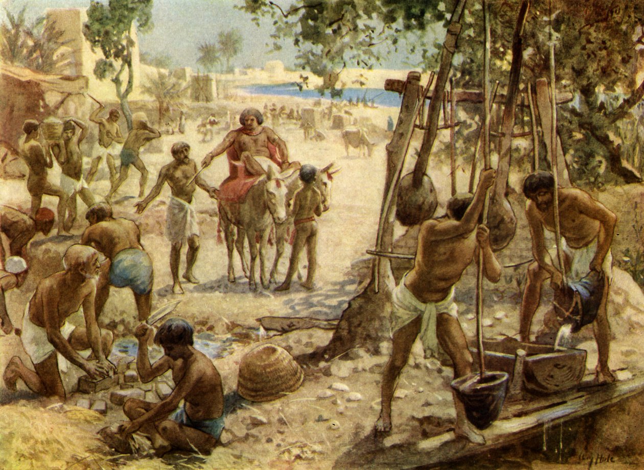Israelilaiset tekevät tiiliä Egyptissä. Exodus I. II:14 - Raamattu tekijältä William Brassey Hole
