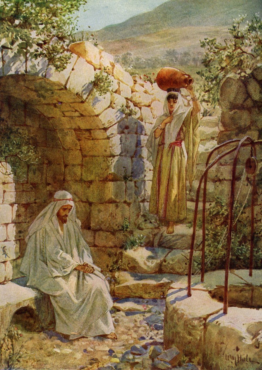 Jeesus pyytää samarialaiselta naiselta vettä - Raamattu tekijältä William Brassey Hole