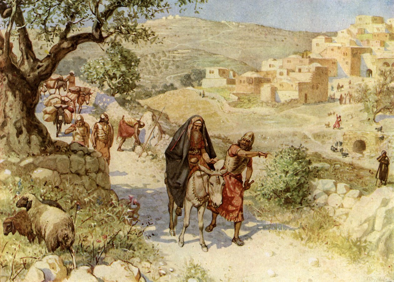 Shimei kiroaa Jerusalemista pakenevan kuningas Daavidin - Raamattu - Raamattu tekijältä William Brassey Hole