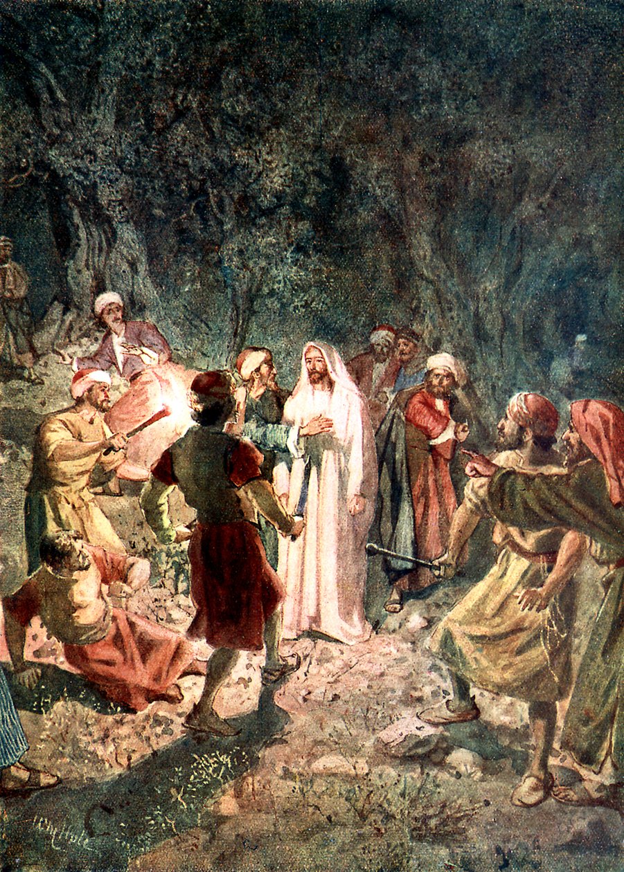 Fariseusten sotilaat vangitsevat Jeesuksen - Raamattu tekijältä William Brassey Hole