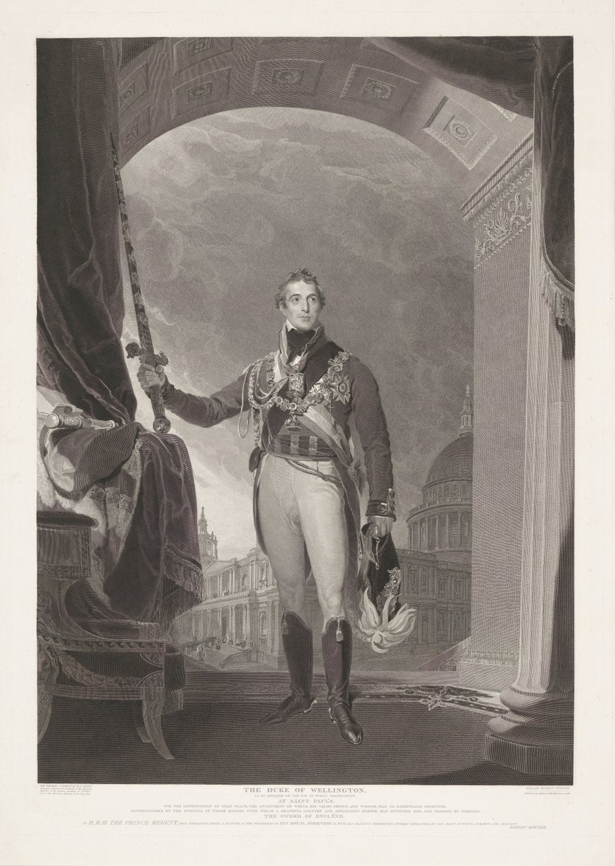 Portret van Arthur Wellesley, hertog van Wellington The Duke of Wellington (otsikko esineessä) tekijältä William Bromley (I)