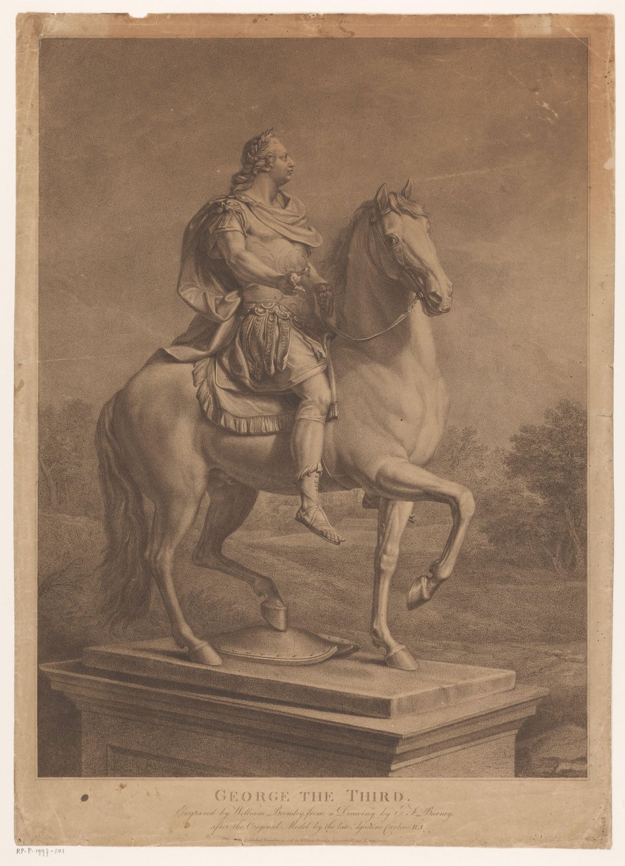 Englannin kuninkaan George III:n ratsastusmuotokuva George Kolmas (otsikko esineessä) tekijältä William Bromley (I)