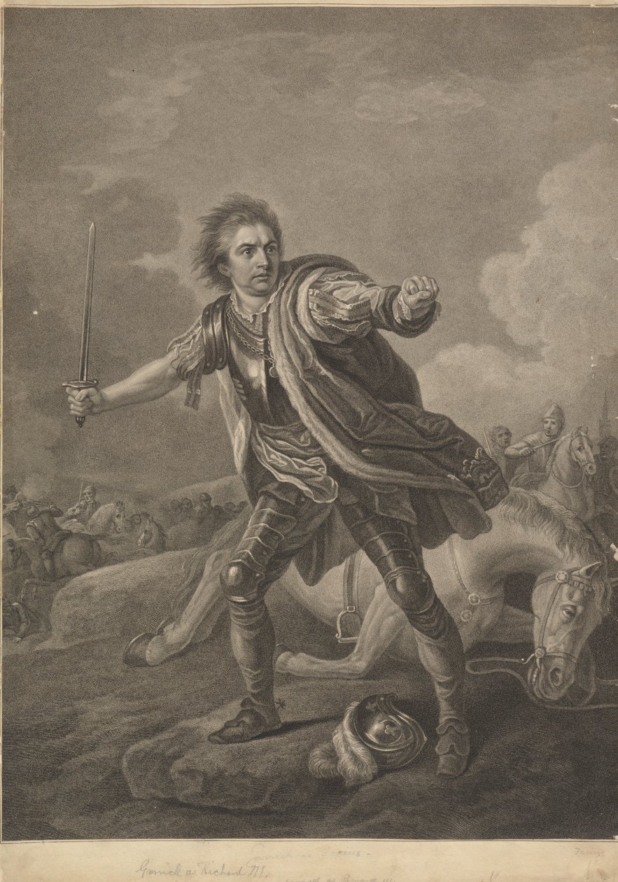 David Garrick Richard III:na Drury Lane -teatteriesityksessä, 1759 tekijältä William Bromley