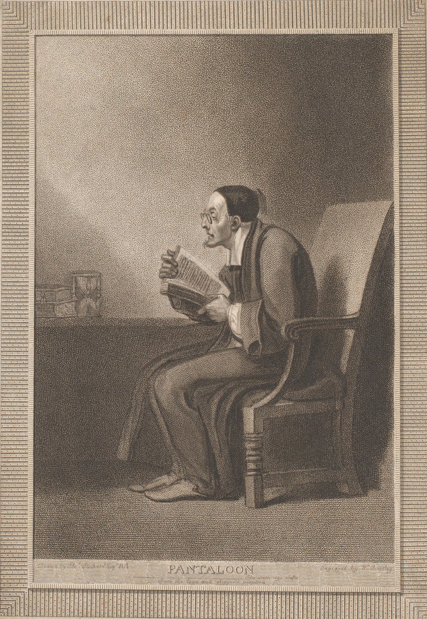 Pantaloon: Kuudes ikä vaihtuu laihaan ja tossuun Pantaloon Shakespeare, Kuten Y..., 1799. tekijältä William Bromley