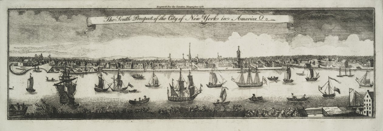 New Yorkin kaupungin etelänäkymä Pohjois-Amerikassa, 1761 tekijältä William Burgis