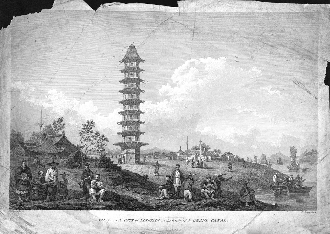 Näkymä lähellä Lin-Tsinin kaupunkia Grand Canalin rannalla, 1796 tekijältä William Byrne