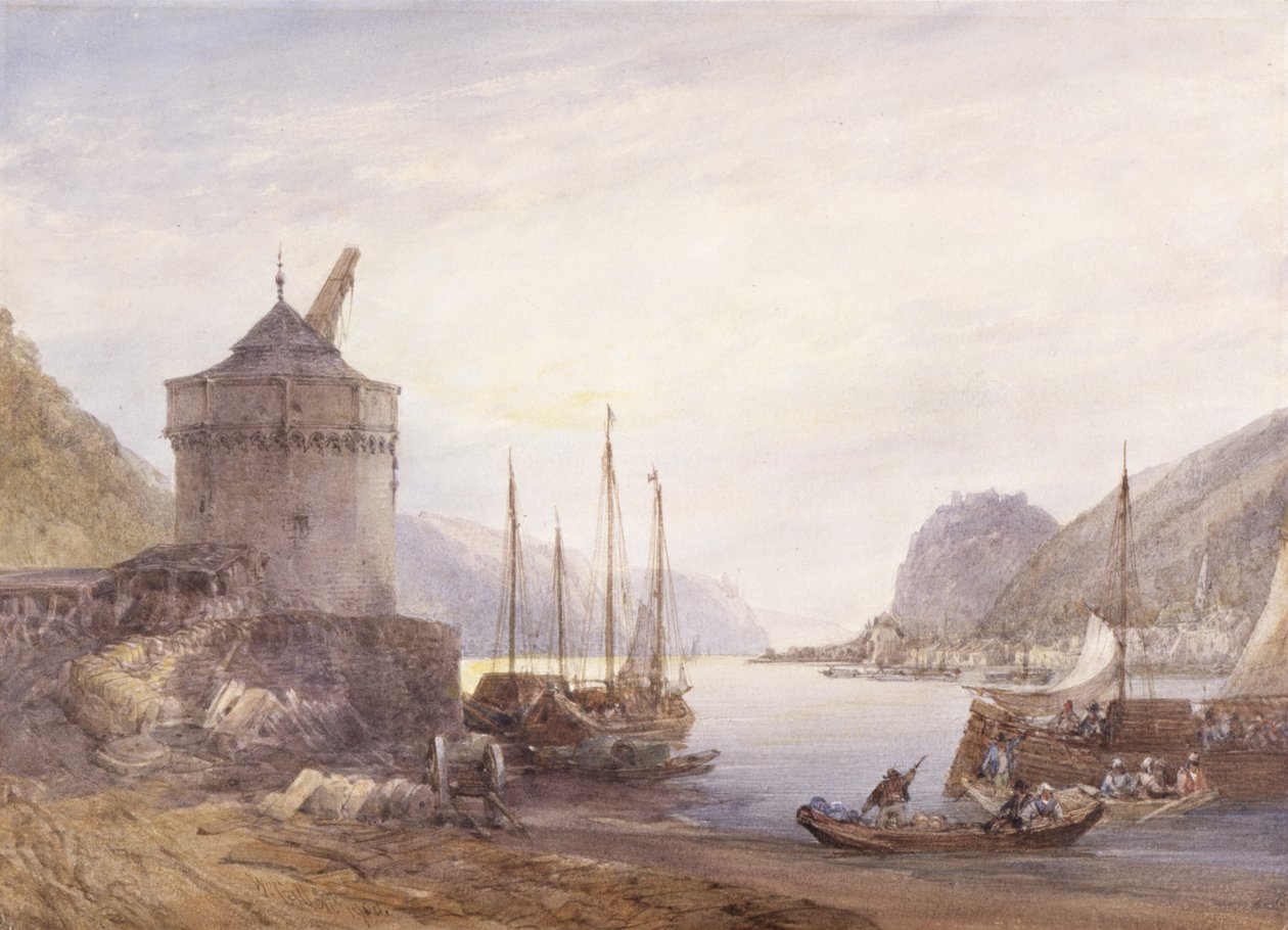 Andernach Reinillä (akvarelli valkoisella kudospaperilla) tekijältä William Callow