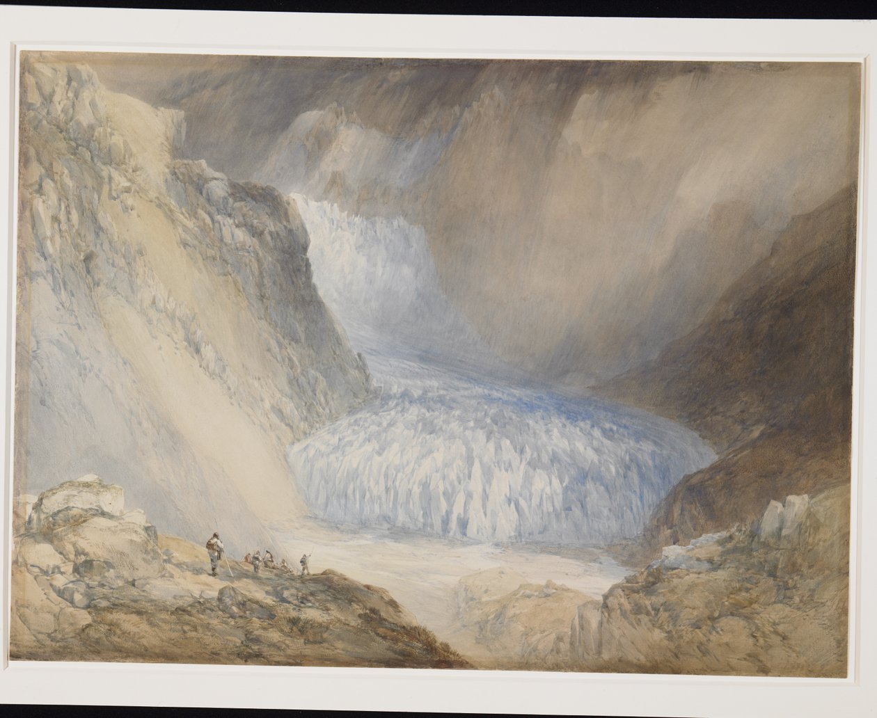 Glacier Du Rhone ja Galenstock, Furka Pass Roadilta (akvarelli lyijykynällä korostettu valkoisella luonnonvalkoiselle paperille) tekijältä William Callow