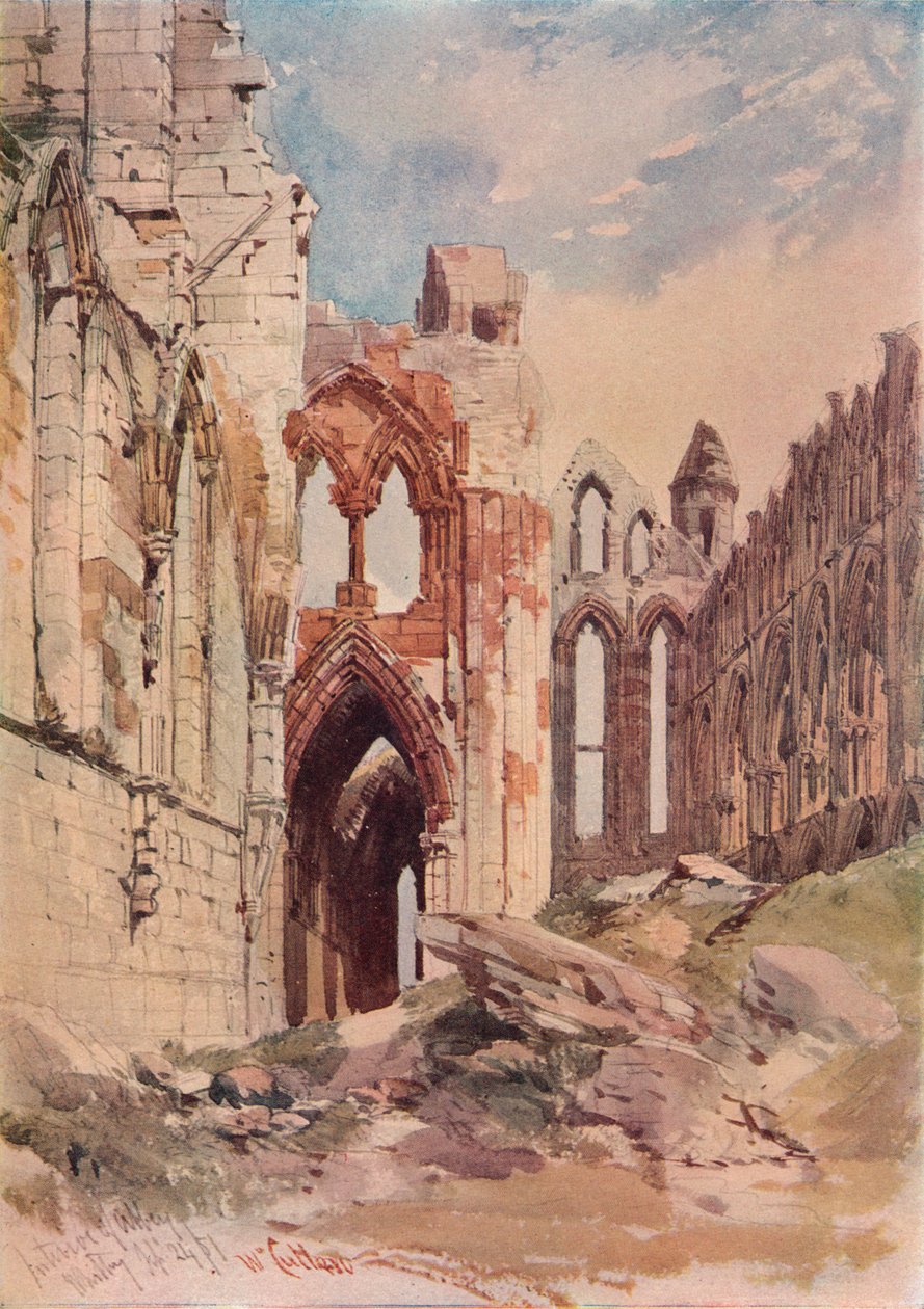 Whitby Abbeyn sisustus, vuodelta 1915 tekijältä William Callow