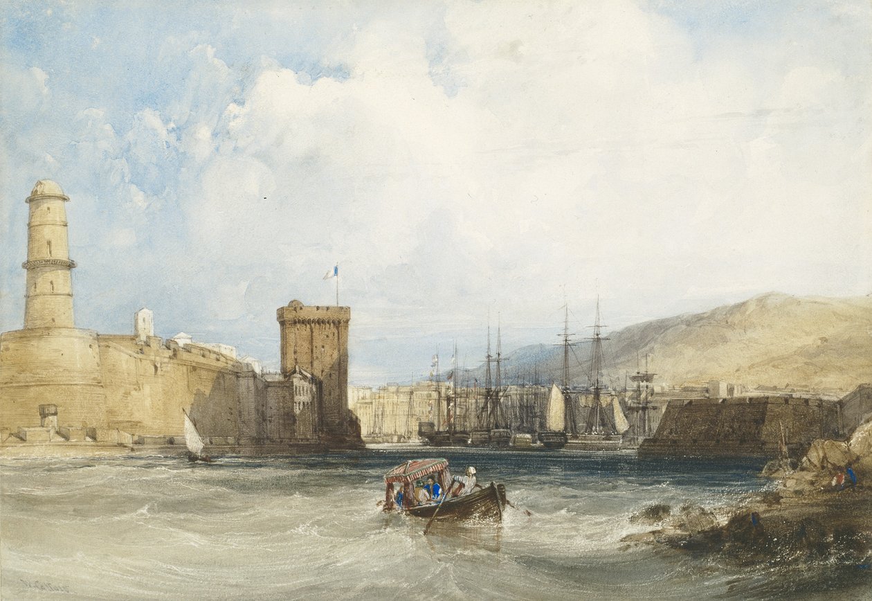 Marseillen sataman sisäänkäynti, n. 1838 tekijältä William Callow