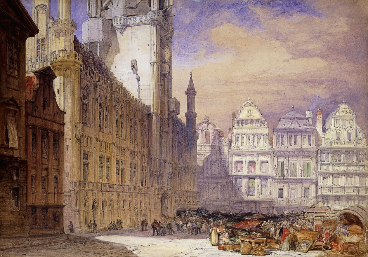 Hotel de Ville, Bryssel, 1856 tekijältä William Callow