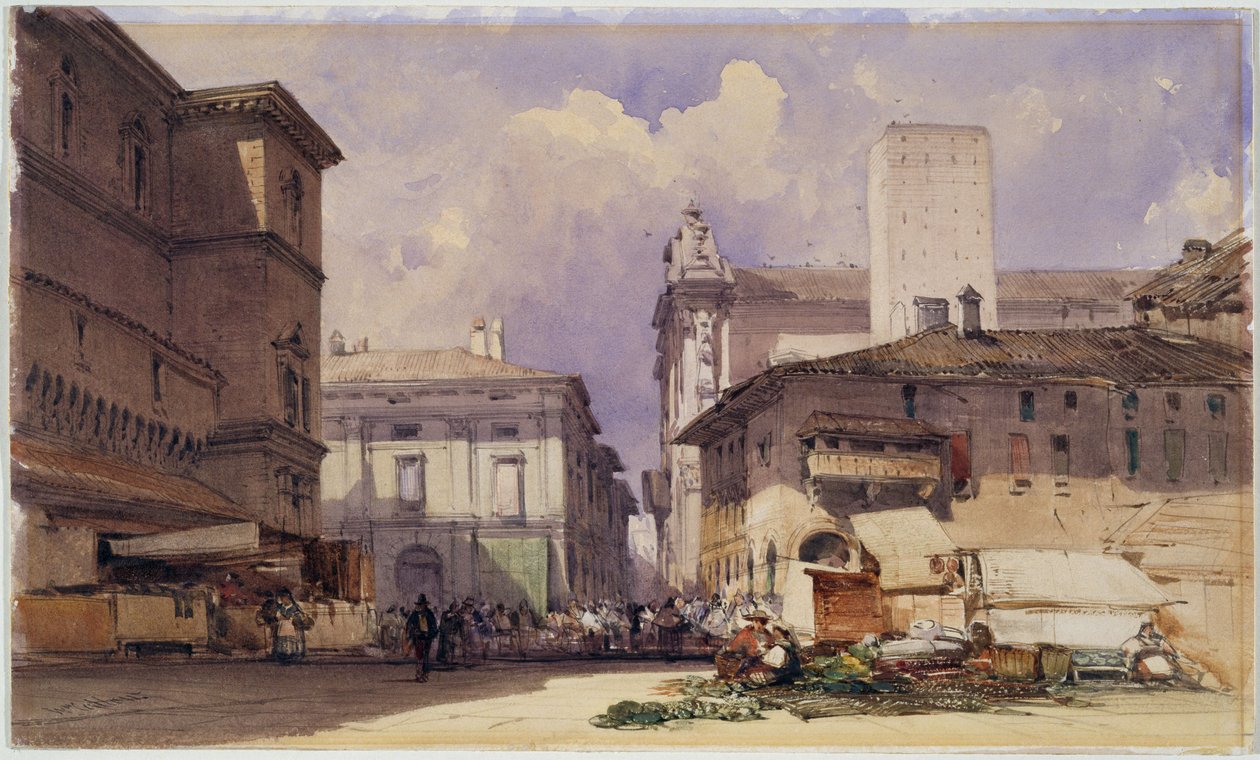Via dell "Independenza Palazzo Comunalen kanssa, Bologna, 1892 tekijältä William Callow