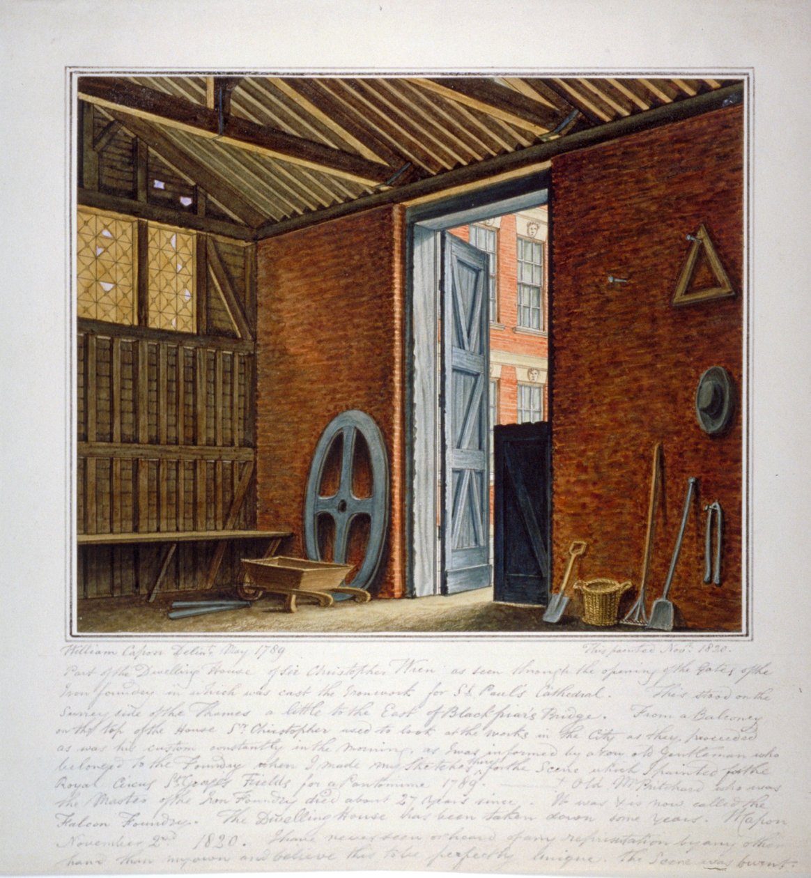 Osa Sir Christopher Wrenin asuintaloa, Southwark, Lontoo, 1820. tekijältä William Capon