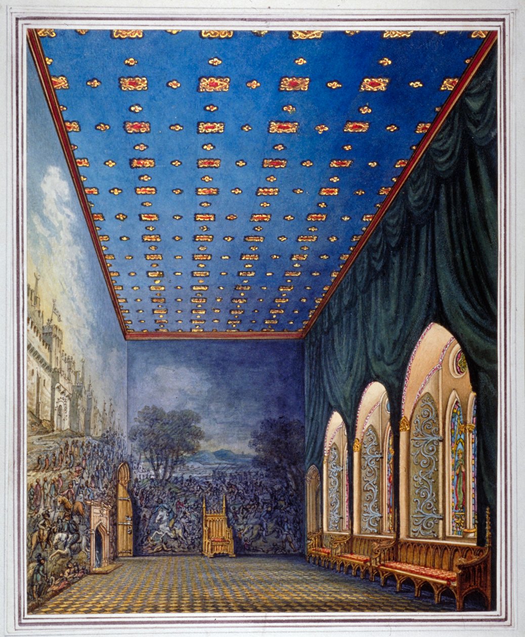Ehdotettu malli Painted Chamberin kunnostamiseksi, Old Palace of Westminster, Lontoo, n. 1817. tekijältä William Capon