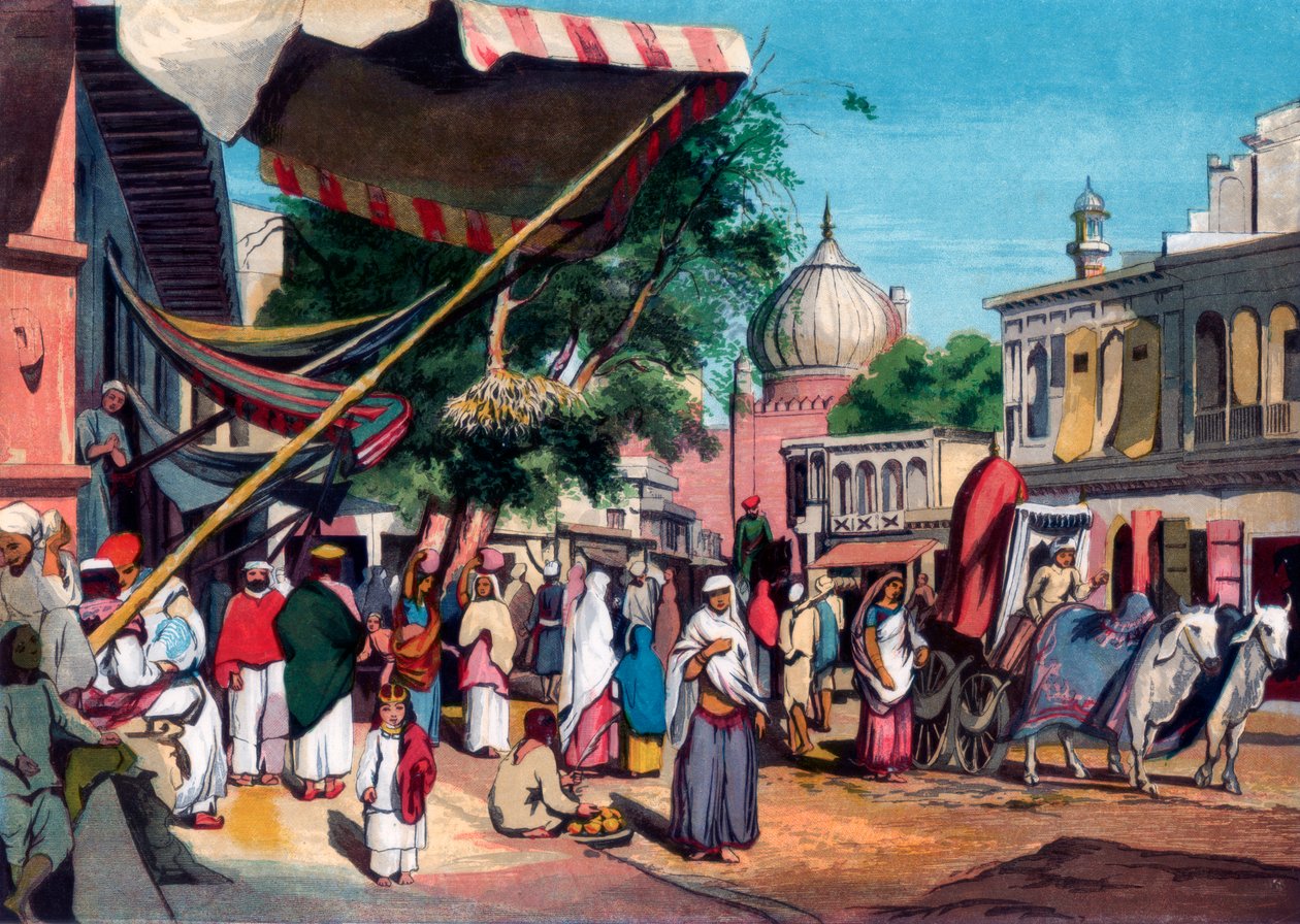 Katu Jami Masjidin takana, Delhissä, Intiassa, 1857. tekijältä William Carpenter