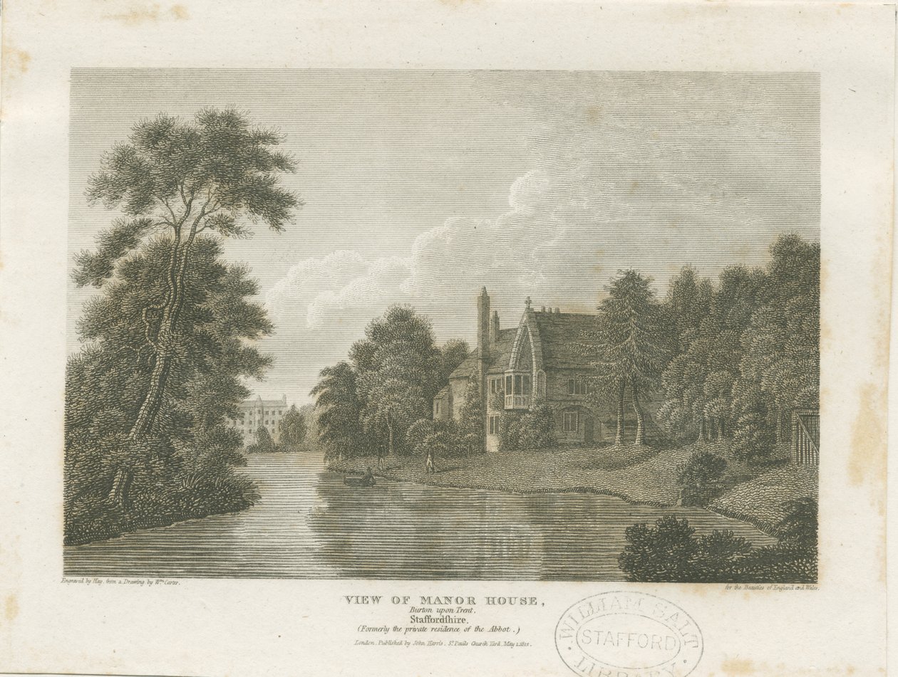 Burton-upon-Trent - Manor House: kaiverrus, nd [c 1812] (tulostus) tekijältä William Carter