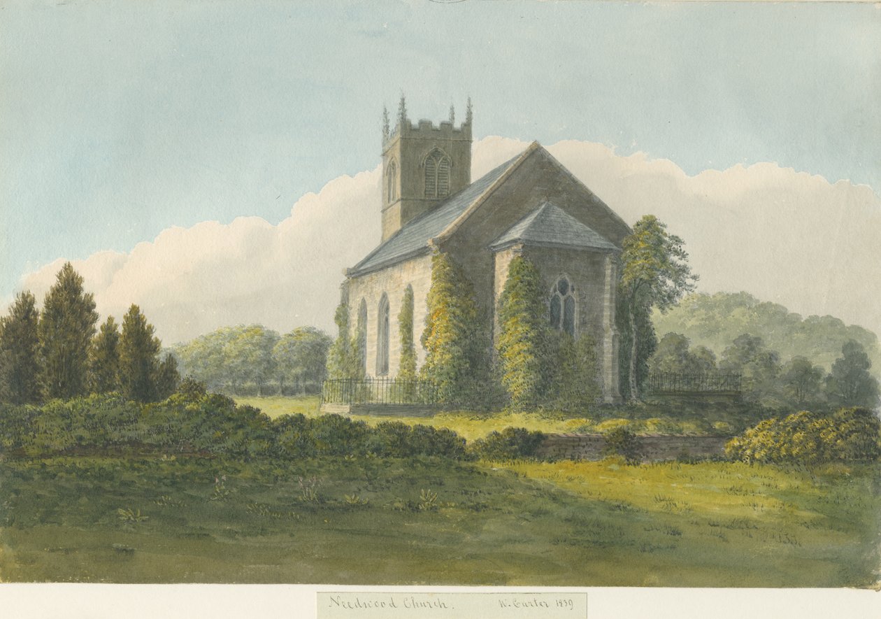 Needwoodin kirkko: akvarellimaalaus, 1839 tekijältä William Carter