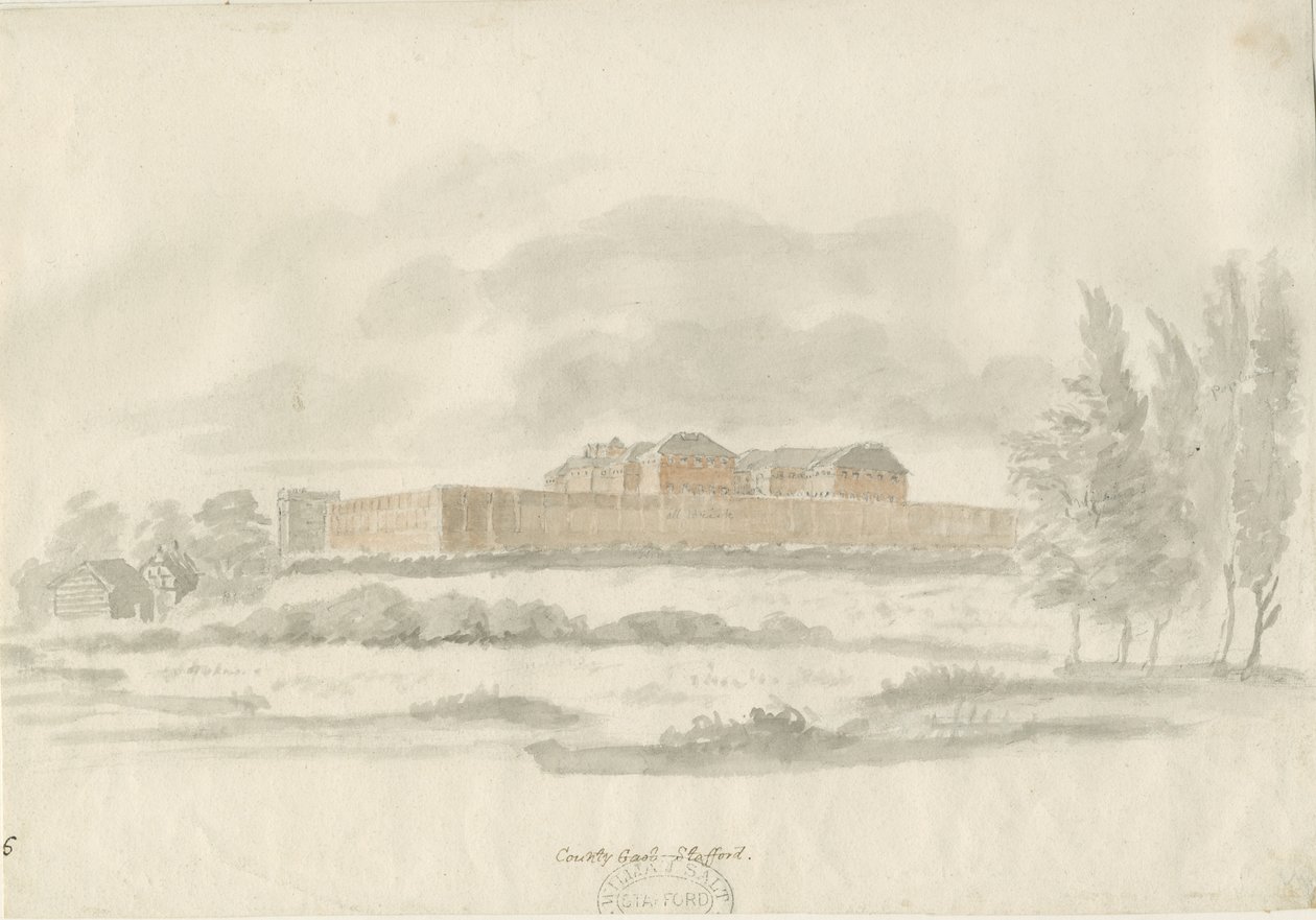 Stafford - Shire Hall: arkkitehdin mustepiirustus (sävytetty), nd [c 1798] (piirustus) tekijältä William Carter