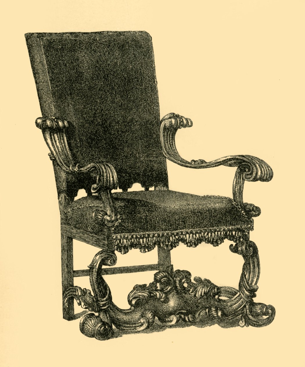 Pähkinäpuinen nojatuoli, c1685-1710, 1881. tekijältä William Catley