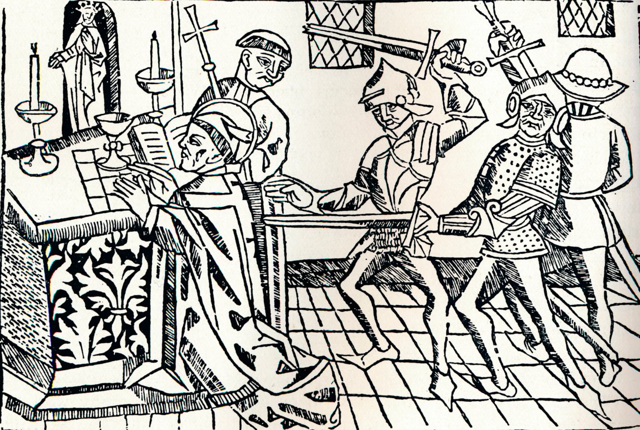Pyhän Thomas of Canterburyn marttyyrikuolema, v.1484 tekijältä William Caxton